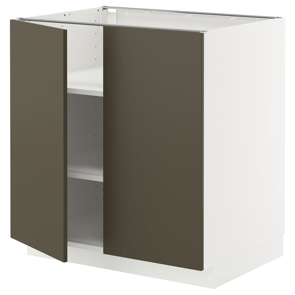 METOD base cabinet with shelves/2 doors, white/Havstorp brown-beige, 80x60 cm