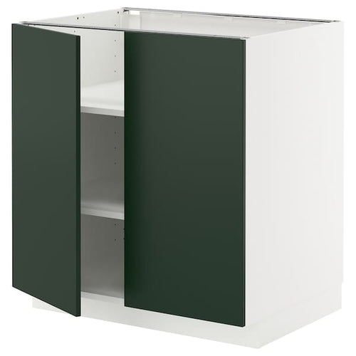 METOD base cabinet with shelves/2 doors, white/Havstorp deep green, 80x60 cm