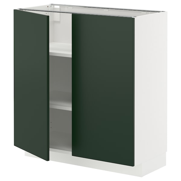 METOD - Base cabinet with shelves/2 doors, white/Havstorp deep green, 80x37 cm