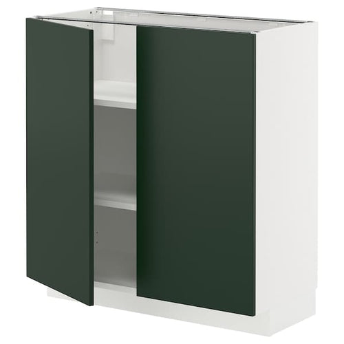 METOD base cabinet with shelves/2 doors, white/Havstorp deep green, 80x37 cm