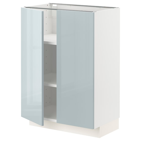 METOD - Base cabinet with shelves/2 doors, white/Kallarp light grey-blue, 60x37 cm