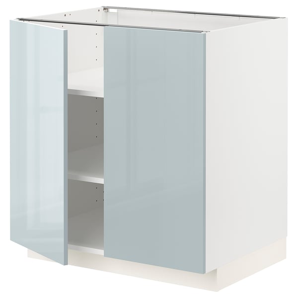 METOD base cabinet with shelves/2 doors, white/Kallarp light grey-blue, 80x60 cm