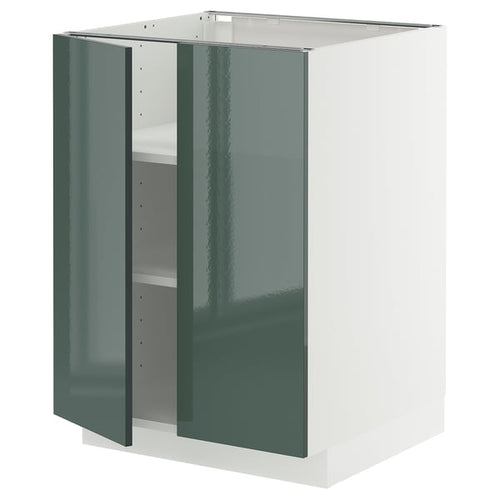 METOD base cabinet with shelves/2 doors, white/Kallarp high-gloss dark grey-green, 60x60 cm
