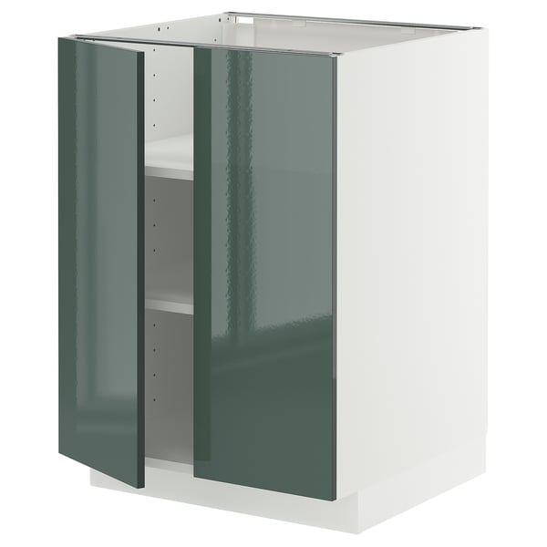 METOD - METOD Base cabinet with shelves/2 doors, white/Kallarp high-gloss dark grey-green, 60x60 cm