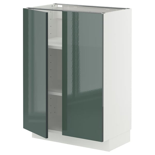 METOD - METOD Base cabinet with shelves/2 doors, white/Kallarp high-gloss dark grey-green, 60x37 cm