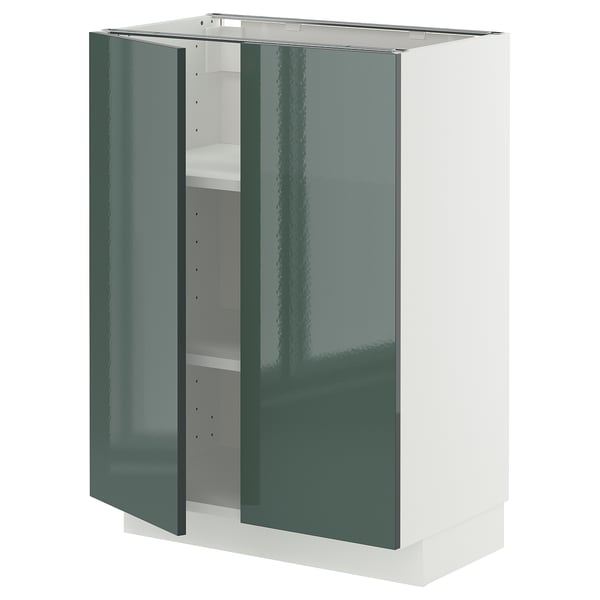 METOD - METOD Base cabinet with shelves/2 doors, white/Kallarp high-gloss dark grey-green, 60x37 cm