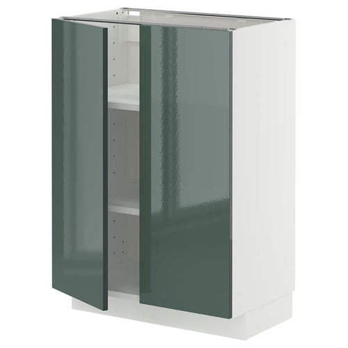 METOD base cabinet with shelves/2 doors, white/Kallarp high-gloss dark grey-green, 60x37 cm