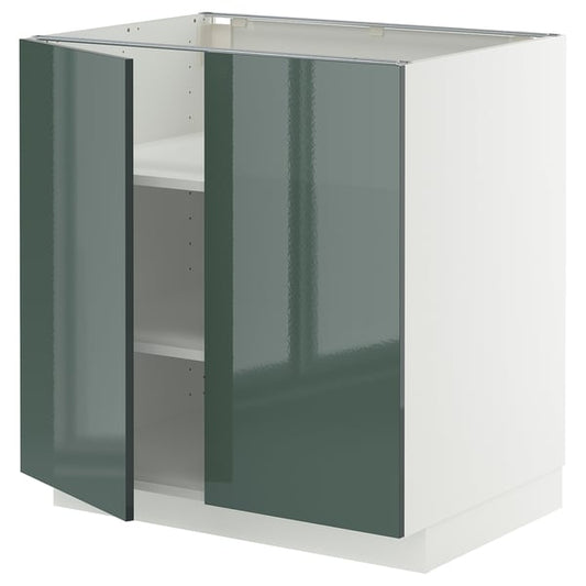 METOD - METOD Base cabinet with shelves/2 doors, white/Kallarp high-gloss dark grey-green, 80x60 cm