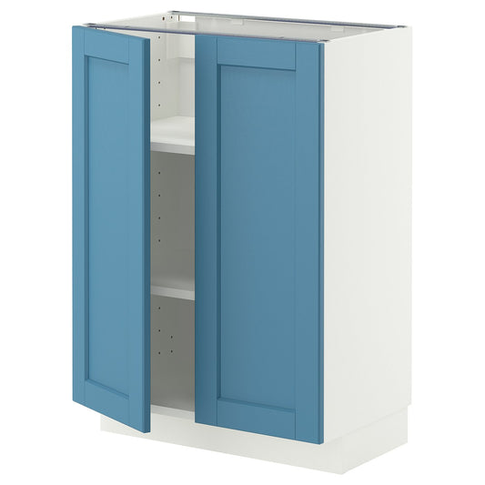 METOD base cabinet with shelves/2 doors, white/Lerhyttan blue, 60x37 cm