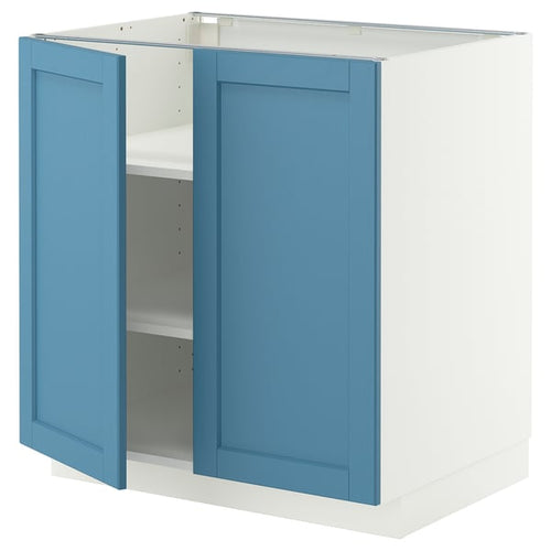 METOD base cabinet with shelves/2 doors, white/Lerhyttan blue, 80x60 cm