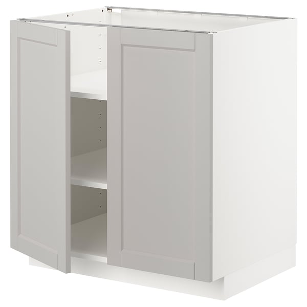METOD base cabinet with shelves/2 doors, white/Lerhyttan light grey, 80x60 cm