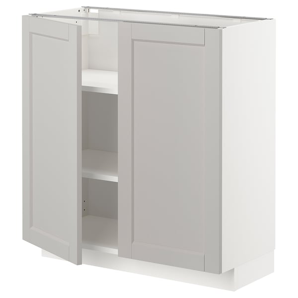 METOD - METOD Base cabinet with shelves/2 doors, white/Lerhyttan light grey, 80x37 cm