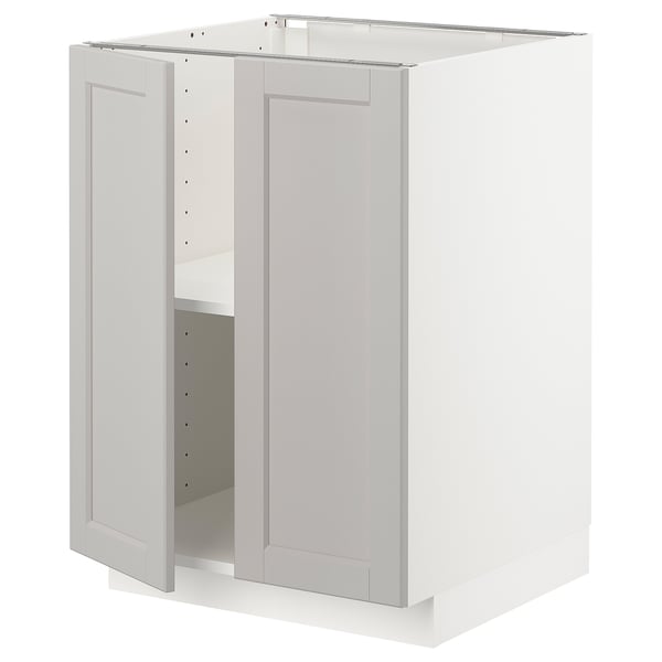 METOD - METOD Base cabinet with shelves/2 doors, white/Lerhyttan light grey, 60x60 cm