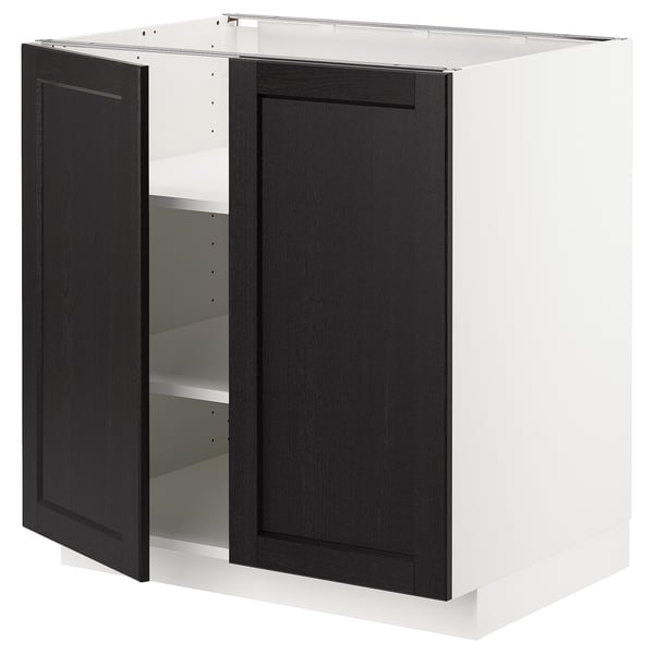 METOD base cabinet with shelves/2 doors, white/Lerhyttan black stained, 80x60 cm