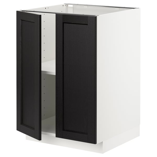 METOD base cabinet with shelves/2 doors, white/Lerhyttan black stained, 60x60 cm