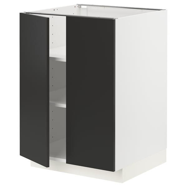 METOD base cabinet with shelves/2 doors, white/Nickebo matt anthracite, 60x60 cm