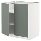 METOD base cabinet with shelves/2 doors, white/Nickebo matt grey-green, 80x60 cm
