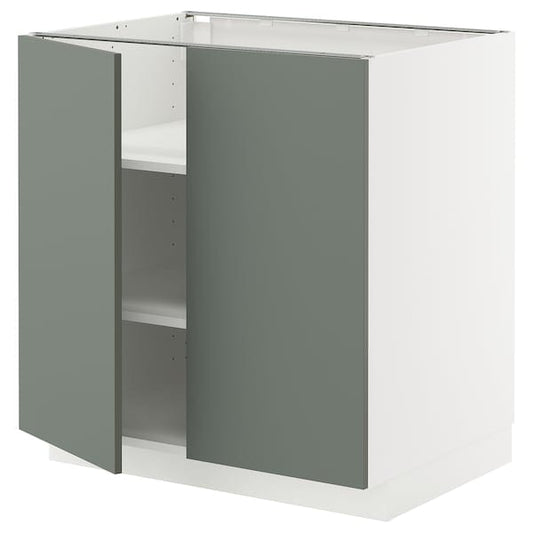Ikea METOD - Base cabinet with shelves/2 doors, white/Nickebo matt grey-green, 80x60 cm