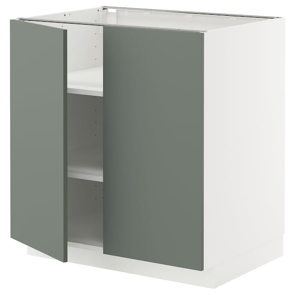 METOD - Base cabinet with shelves/2 doors, white/Nickebo matt grey-green, 80x60 cm