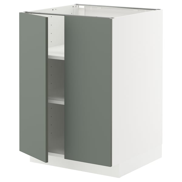 METOD - METOD Base cabinet with shelves/2 doors, white/Nickebo matt grey-green, 60x60 cm