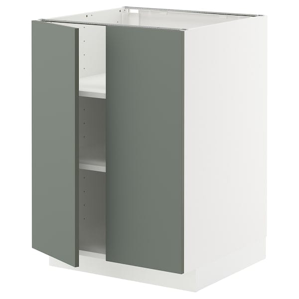METOD - METOD Base cabinet with shelves/2 doors, white/Nickebo matt grey-green, 60x60 cm