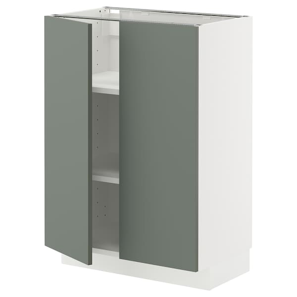 Ikea METOD - Base cabinet with shelves/2 doors, white/Nickebo matt grey-green, 60x37 cm