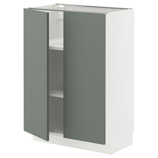 Ikea METOD - Base cabinet with shelves/2 doors, white/Nickebo matt grey-green, 60x37 cm