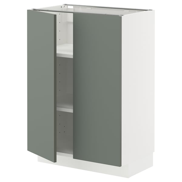 METOD - METOD Base cabinet with shelves/2 doors, white/Nickebo matt grey-green, 60x37 cm