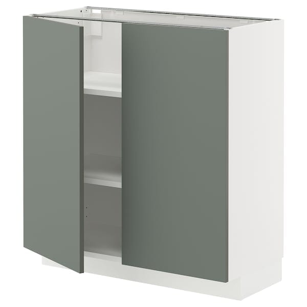 Ikea METOD - Base cabinet with shelves/2 doors, white/Nickebo matt grey-green, 80x37 cm