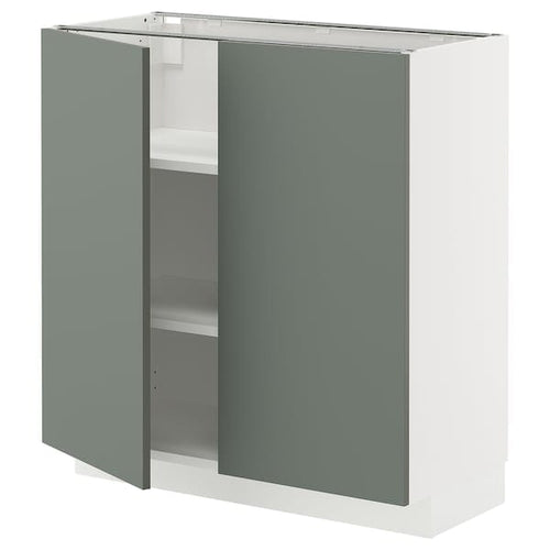 METOD base cabinet with shelves/2 doors, white/Nickebo matt grey-green, 80x37 cm