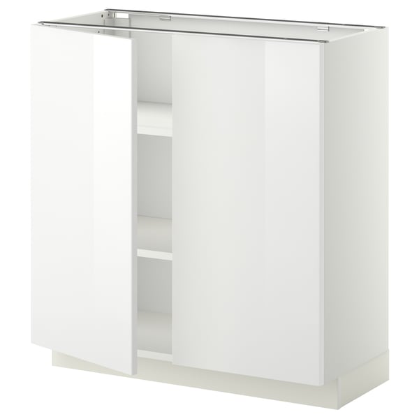 METOD base cabinet with shelves/2 doors, white/Ringhult white, 80x37 cm