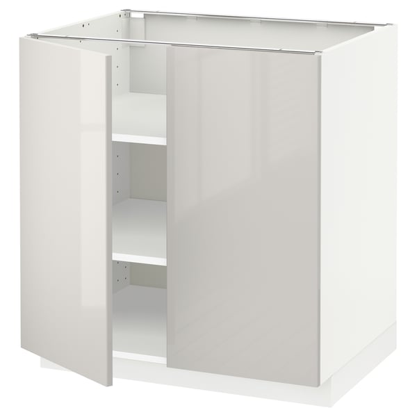 METOD base cabinet with shelves/2 doors, white/Ringhult light grey, 80x60 cm