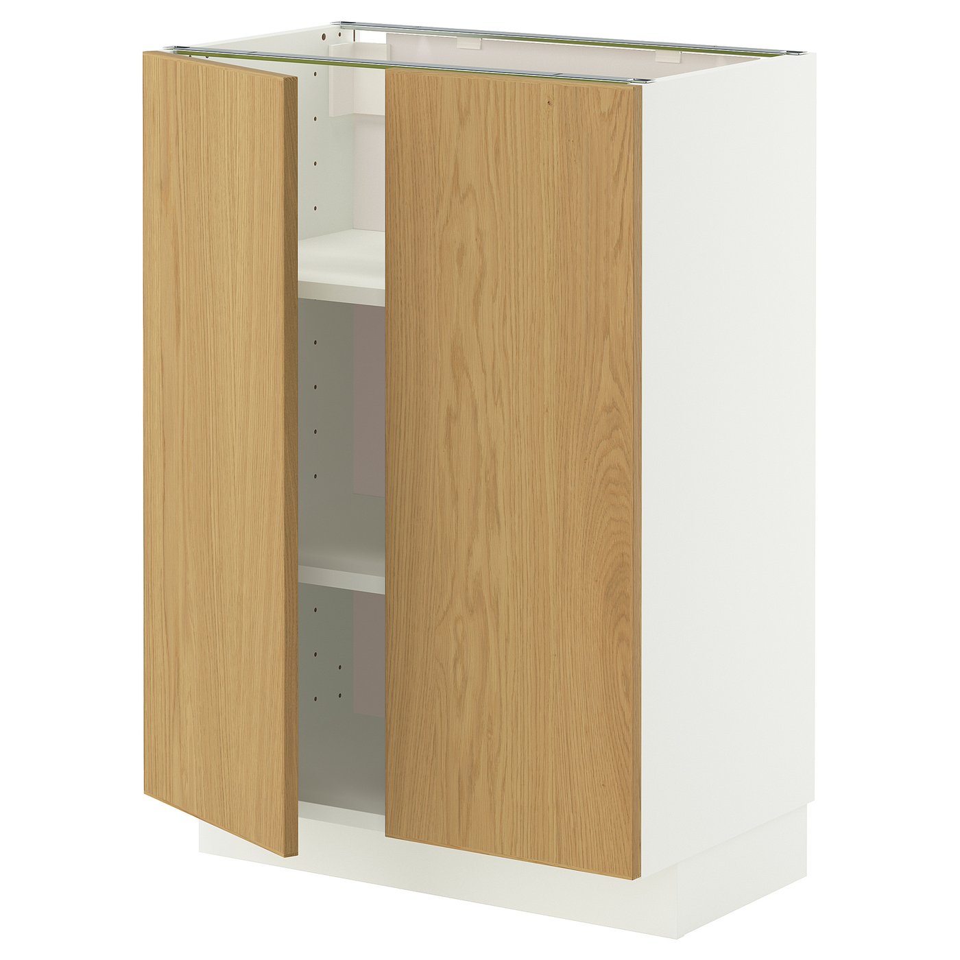 METOD base cabinet with shelves/2 doors, white/Sinarp oak veneer, 60x37 cm