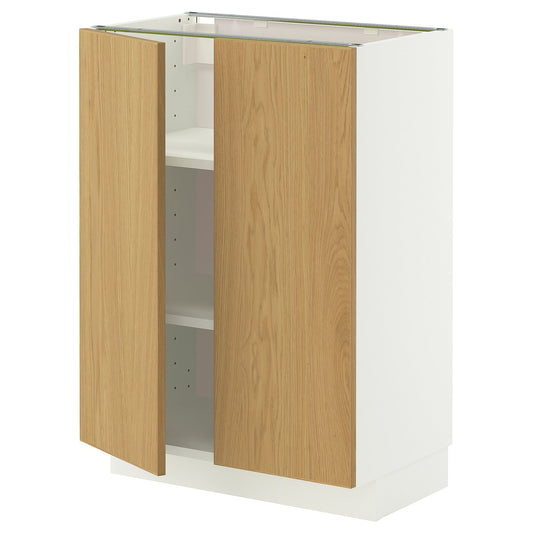 METOD base cabinet with shelves/2 doors, white/Sinarp oak veneer, 60x37 cm