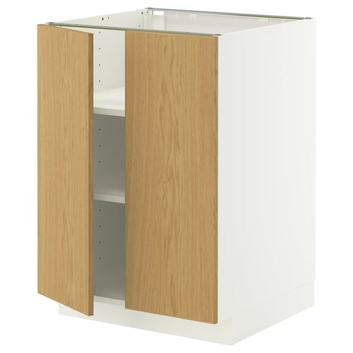 METOD base cabinet with shelves/2 doors, white/Sinarp oak veneer, 60x60 cm