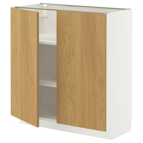 METOD base cabinet with shelves/2 doors, white/Sinarp oak veneer, 80x37 cm