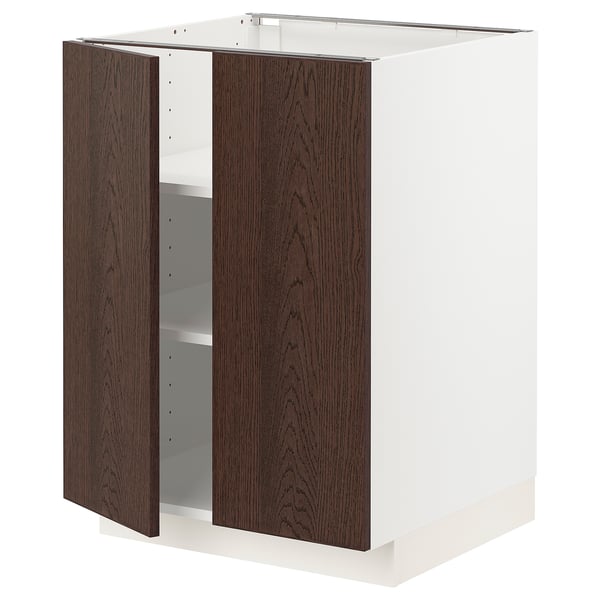 METOD base cabinet with shelves/2 doors, white/Sinarp brown, 60x60 cm