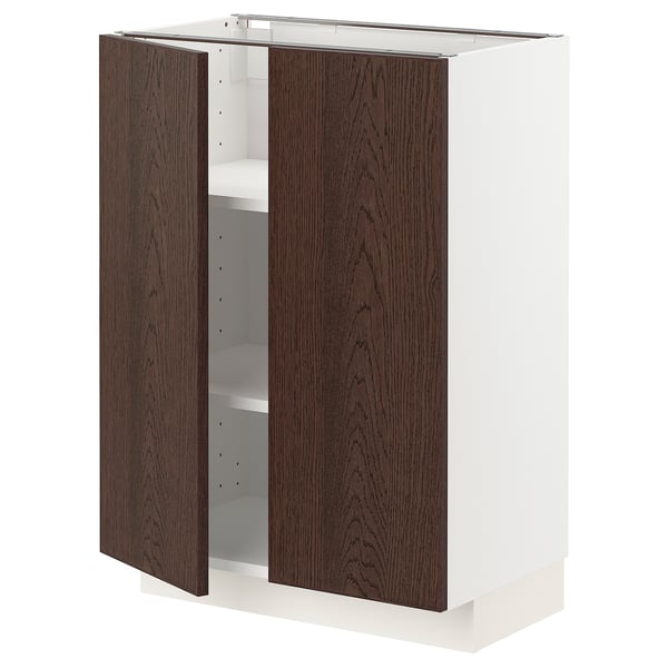 METOD base cabinet with shelves/2 doors, white/Sinarp brown, 60x37 cm