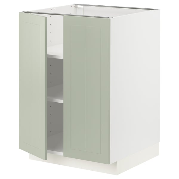 METOD base cabinet with shelves/2 doors, white/Stensund light green, 60x60 cm