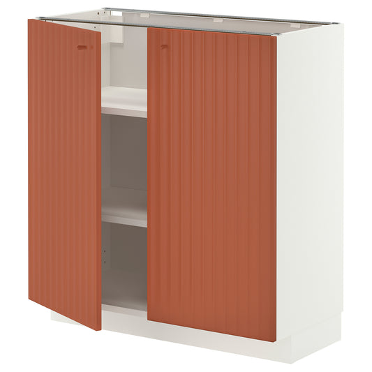 METOD base cabinet with shelves/2 doors, white/Terrsjö red-brown wave pattern, 80x37 cm