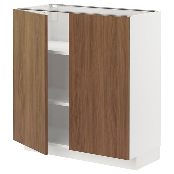 METOD base cabinet with shelves/2 doors, white/Tistorp brown walnut effect, 80x37 cm