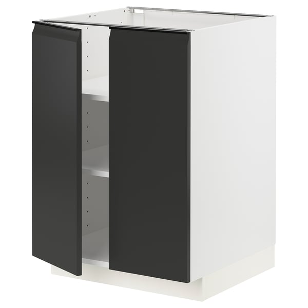 METOD base cabinet with shelves/2 doors, white/Upplöv matt anthracite, 60x60 cm