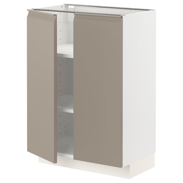 METOD - METOD Base cabinet with shelves/2 doors, white/Upplöv matt dark beige, 60x37 cm
