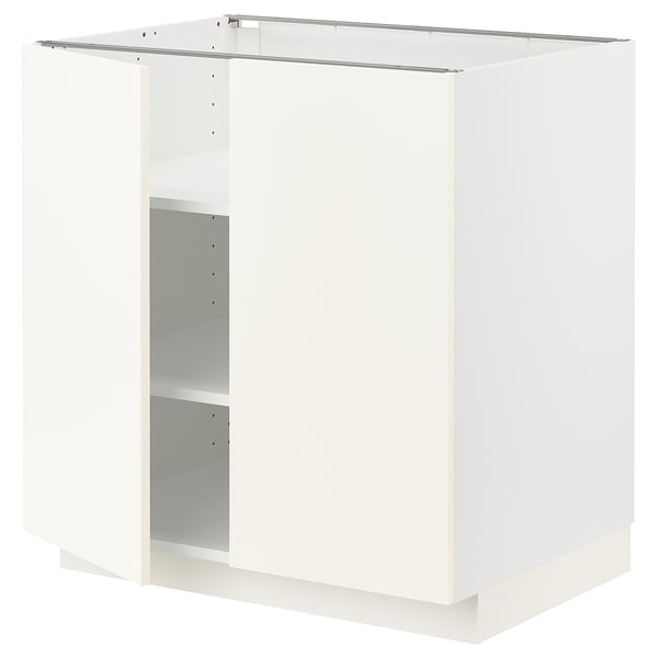 METOD base cabinet with shelves/2 doors, white/Vallstena white, 80x60 cm