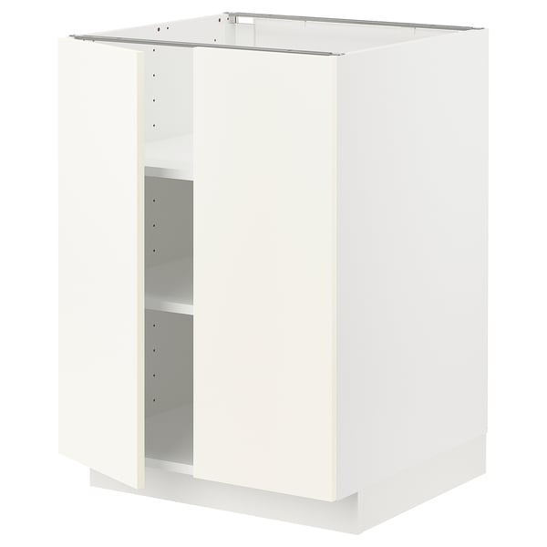 METOD base cabinet with shelves/2 doors, white/Vallstena white, 60x60 cm