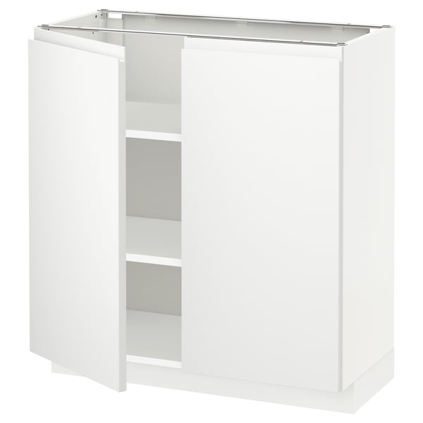 METOD base cabinet with shelves/2 doors, white/Voxtorp matt white, 80x37 cm