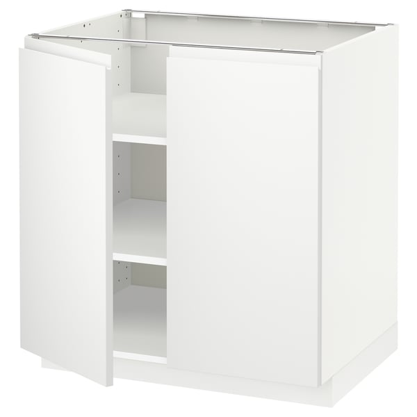 METOD base cabinet with shelves/2 doors, white/Voxtorp matt white, 80x60 cm