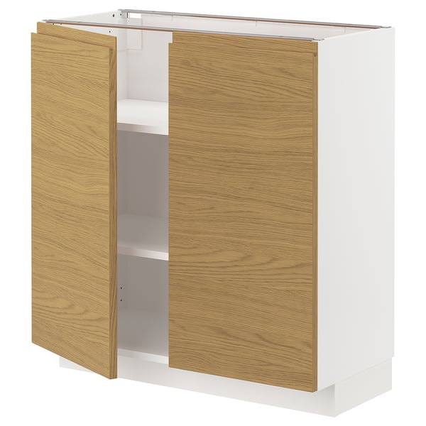 METOD base cabinet with shelves/2 doors, white/Voxtorp oak effect, 80x37 cm