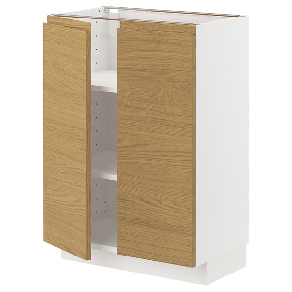 METOD - Base cabinet with shelves/2 doors, white/Voxtorp oak effect, 60x37 cm