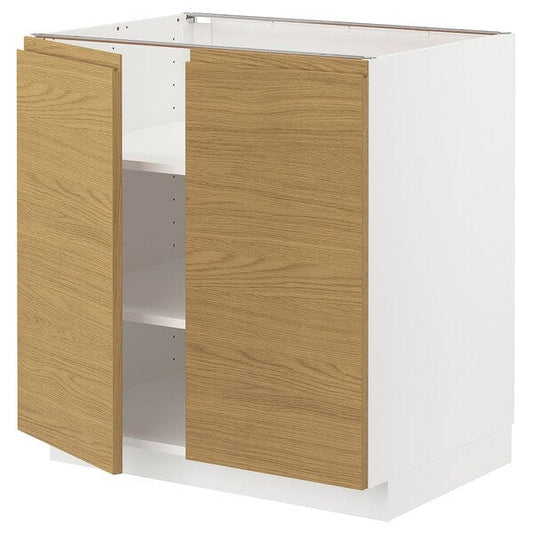 Ikea METOD - Base cabinet with shelves/2 doors, white/Voxtorp oak effect, 80x60 cm